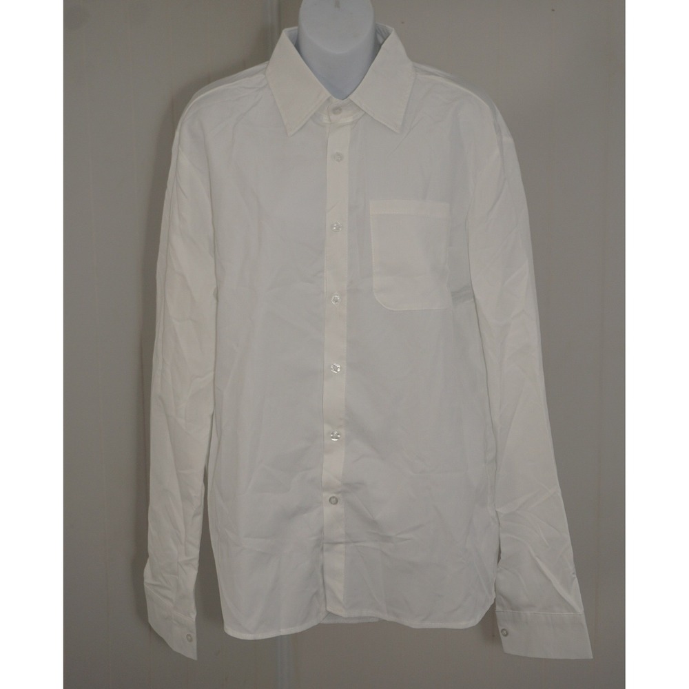 White XL Button Down Shirt Long Sleeve Polyester Spandex Chest Pocket
